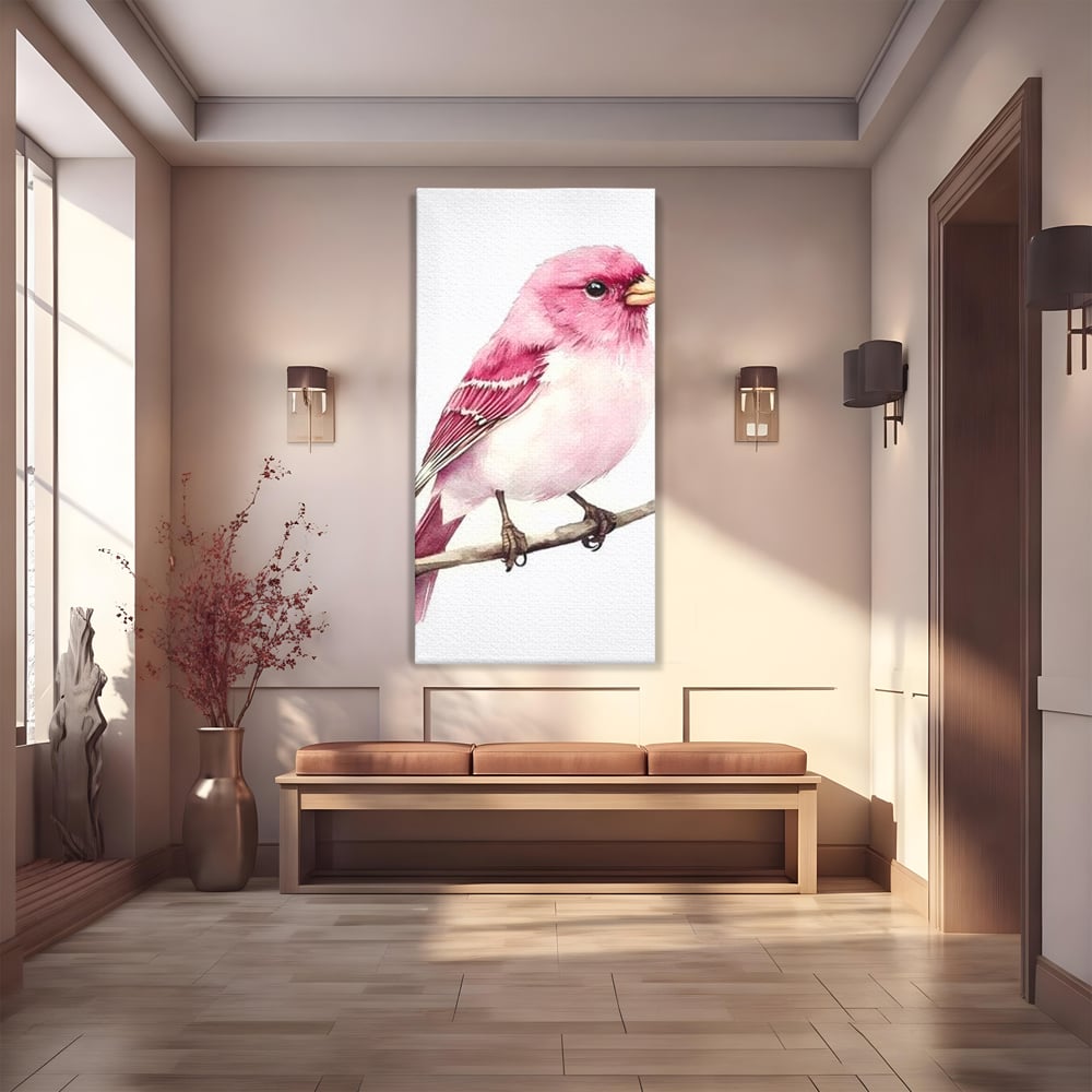 Tablou canvas cu tablou canvas cu pasare roz pe creanga, fara rama, pe sasiu de lemn